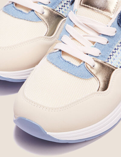 Baskets compens&eacute;es &agrave; lacets bleu femme