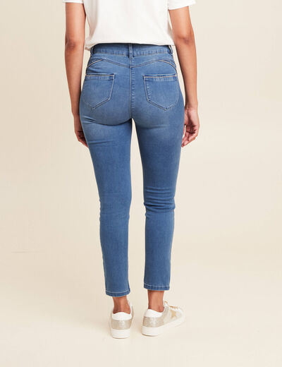 Jean coupe ajust&eacute;e 7/8&egrave;me taille haute denim double stone femme