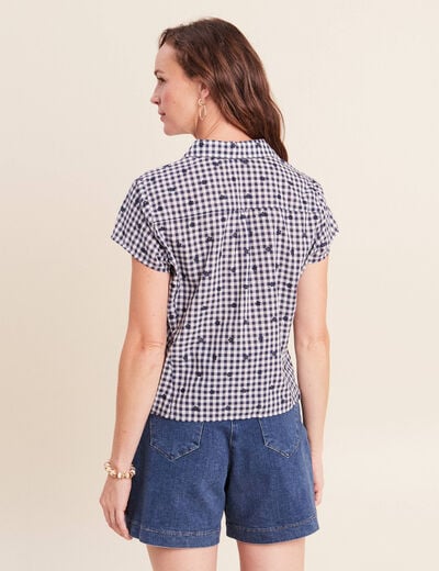 Chemise cintr&eacute;e col v manches courtes bleu femme
