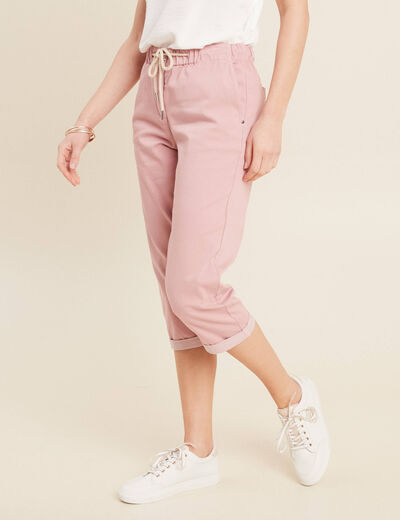 Pantacourt large taille haute rose pastel femme