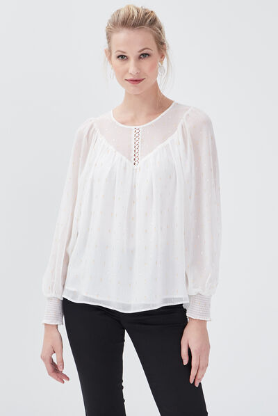 Blouse manches longues ecru femme