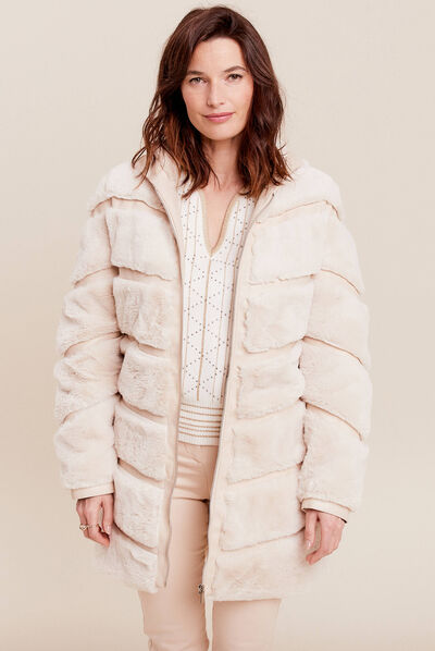 Manteau fausse fourrure ivoire femme