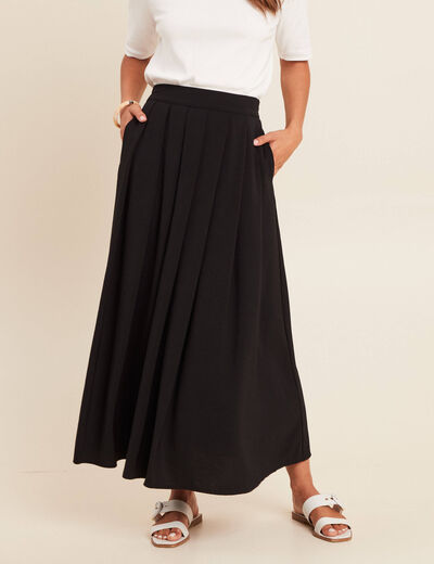 Jupe longue évasée fluide noir femme