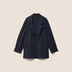 Veste longue droite col tailleur bleu femme