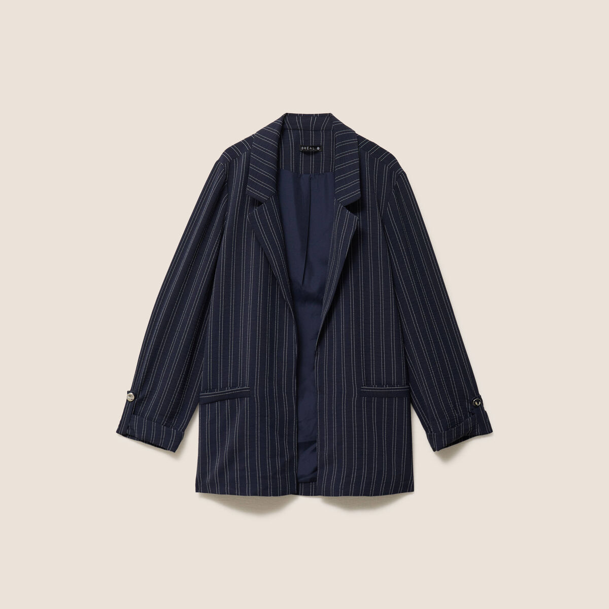 Veste longue droite col tailleur bleu femme