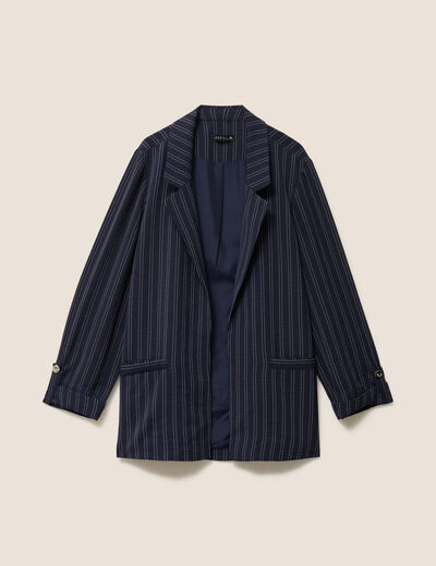 Veste longue droite col tailleur bleu femme
