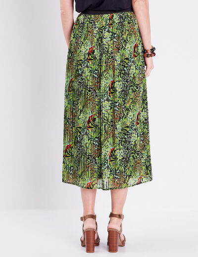 Jupe longue droite plissée vert femme