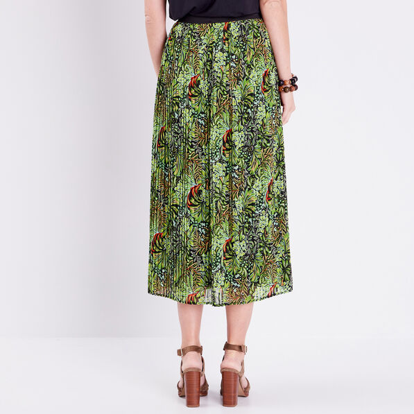 Jupe longue droite plissée vert femme