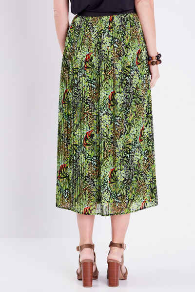 Jupe longue droite plissée vert femme