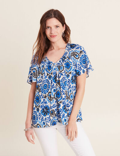Blouse manches courtes bleu femme