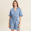 Combishort ceinturée denim double stone femme