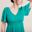Robe longue évasée satin bleu turquoise femme