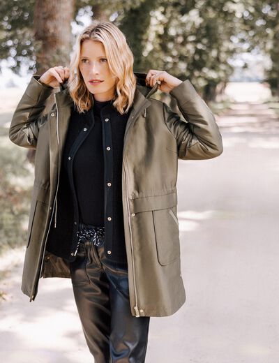 Parka 5 en 1 et veste cintrée à capuche vert kaki femme