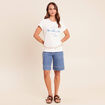 T-shirt col rond manches courtes brod&eacute; ecru femme