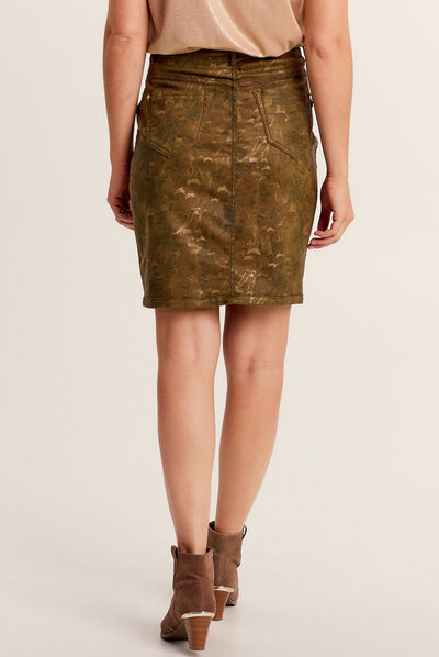 Jupe droite réversible couleur bronze femme