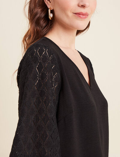 Blouse manches 3/4 noir femme