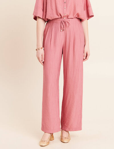Pantalon fluide taille haute mauve femme