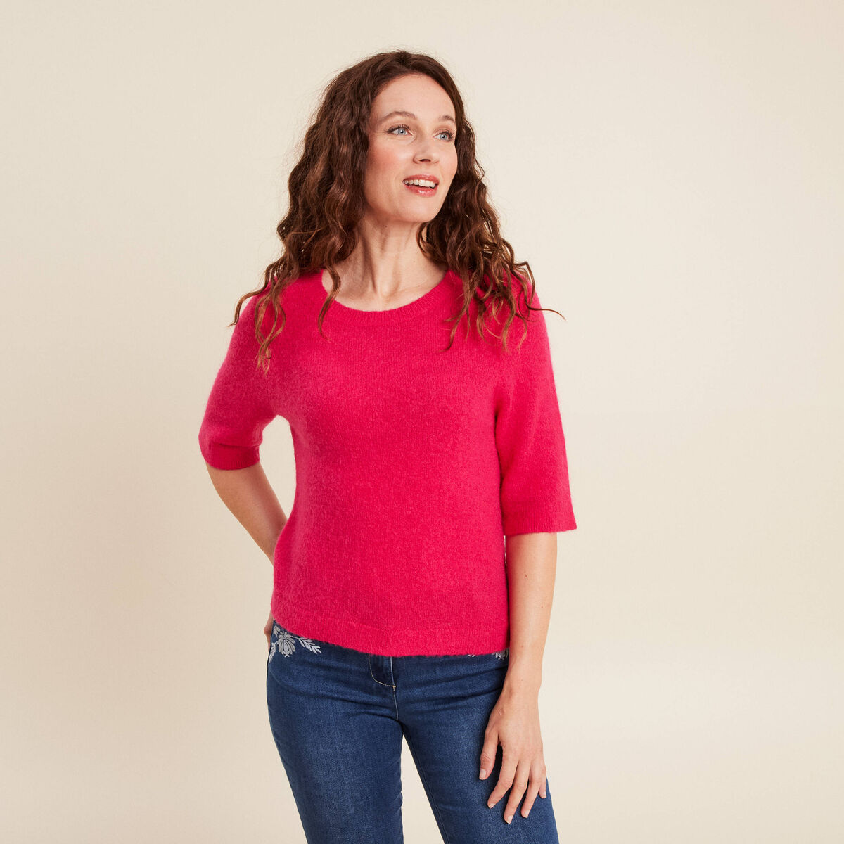 Pull col bateau rose femme