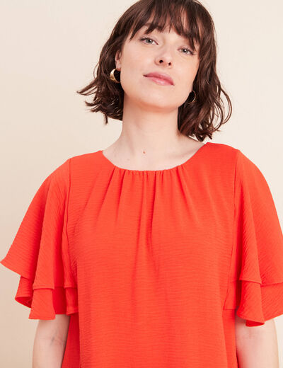 Robe courte &eacute;vas&eacute;e manches courtes orange fonc&eacute; femme