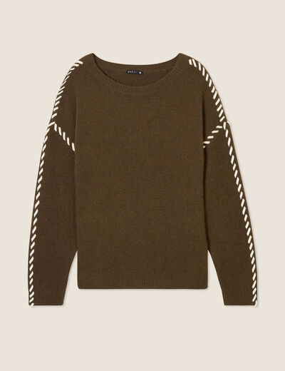 Pull manches longues vert olive femme