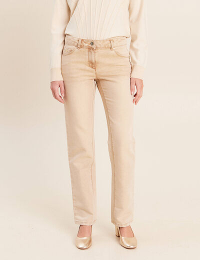 Jean taille bascul&eacute;e denim beige femme