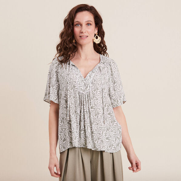 Blouse manches courtes vert kaki femme
