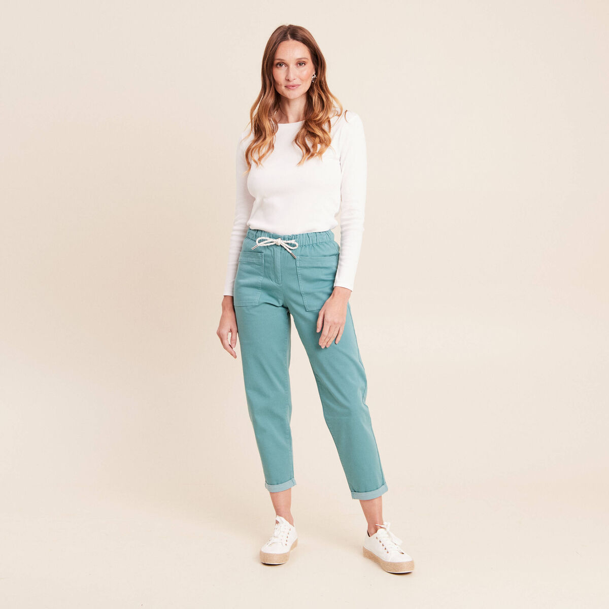 Pantalon coupe mom 7/8&egrave;me bleu turquoise femme