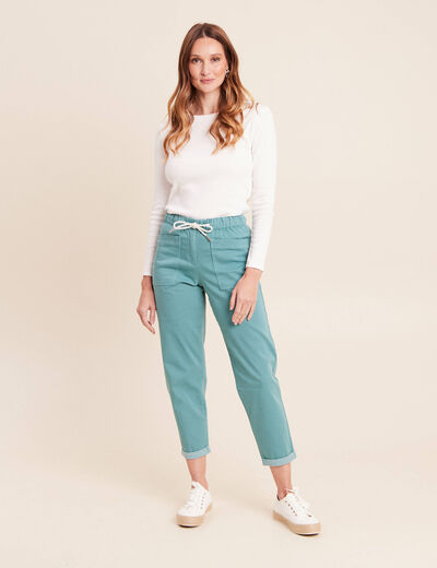 Pantalon coupe mom 7/8&egrave;me bleu turquoise femme