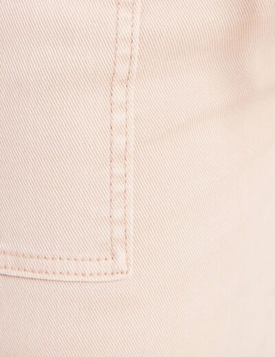 Pantalon taille haute coupe droite denim beige femme