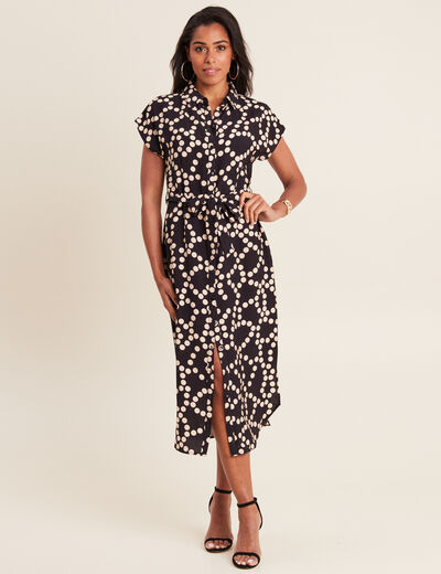 Robe chemise midi ceinturée noir femme