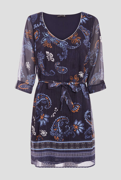 Robe droite manches 3/4 gris femme