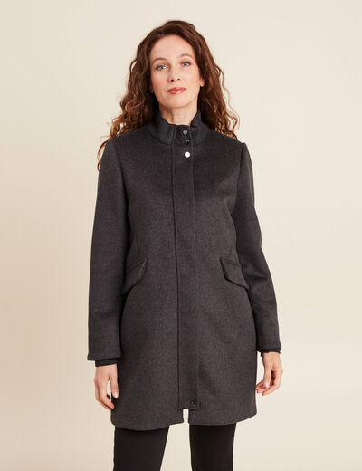 Manteau col montant doubl&eacute; gris fonc&eacute; femme