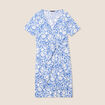 Robe droite courte col V bleu femme