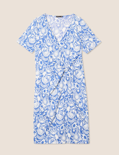 Robe droite courte col V bleu femme