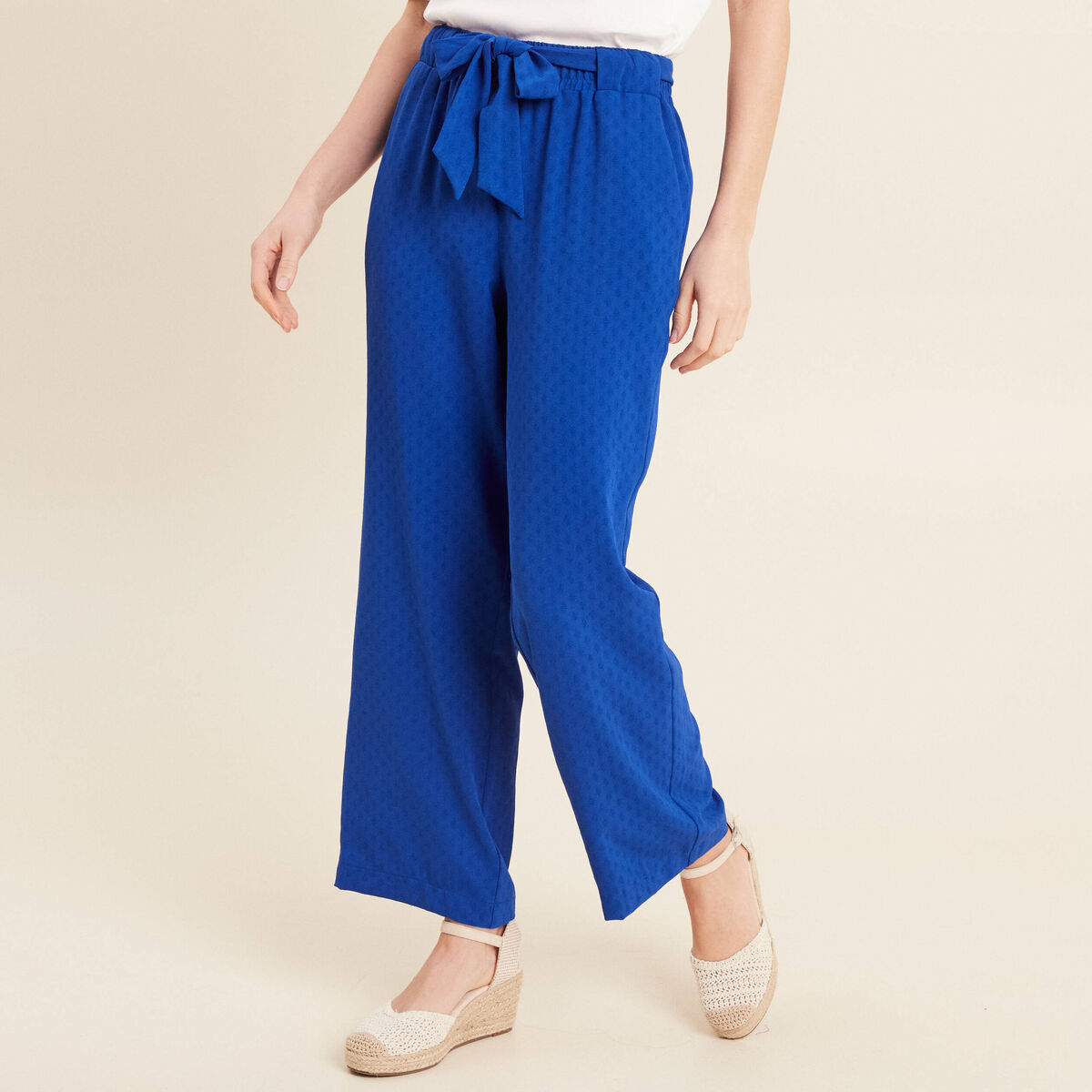 Pantalon flou droit 7/8ème bleu electrique femme