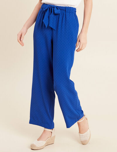 Pantalon flou droit 7/8ème bleu electrique femme