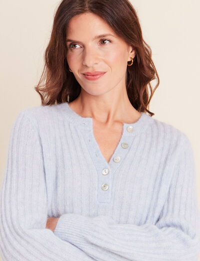 Pull col tunisien denim snow gris femme