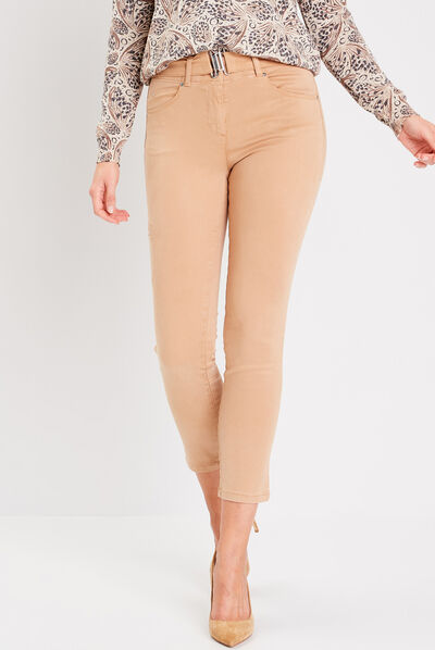 Pantalon ajusté ceinturé sable femme