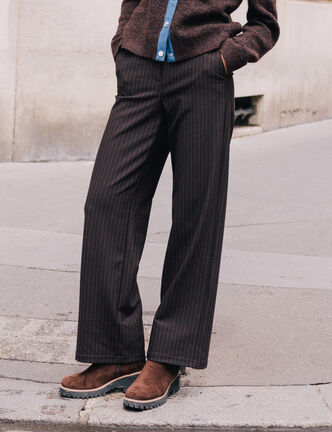 Pantalon large 7/8&egrave;me marron femme