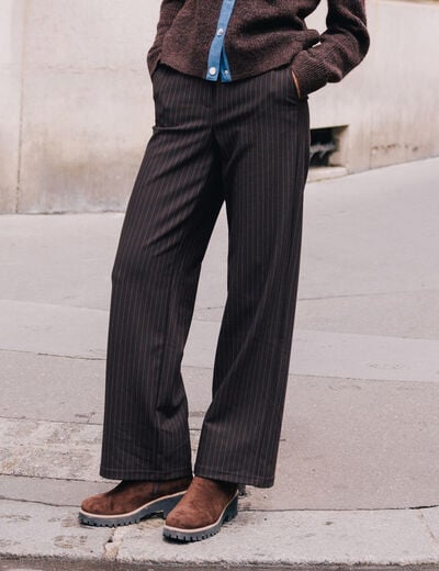 Pantalon large 7/8&egrave;me marron femme
