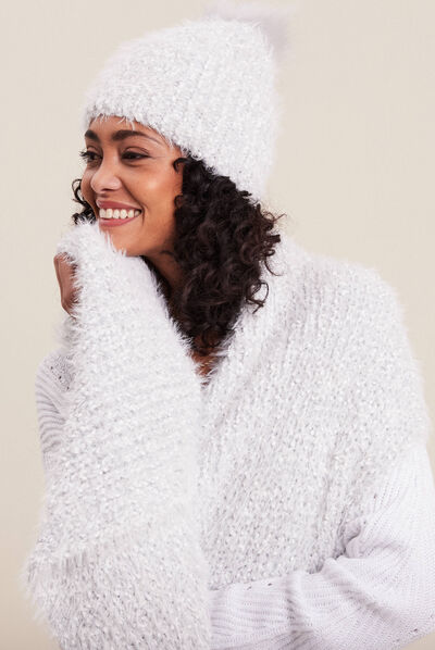Lot bonnet et écharpe gris clair femme