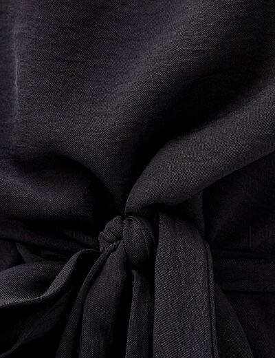 Robe longue droite ceinturée noir femme