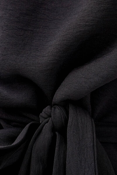 Robe longue droite ceinturée noir femme