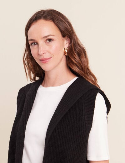 Gilet sans manches &agrave; capuche noir femme