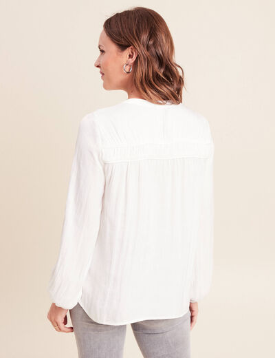 Blouse satin&eacute;e manches longues ecru femme