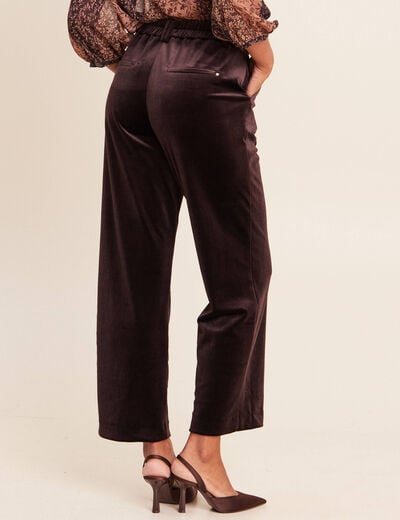 Pantalon large taille haute marron fonc&eacute; femme