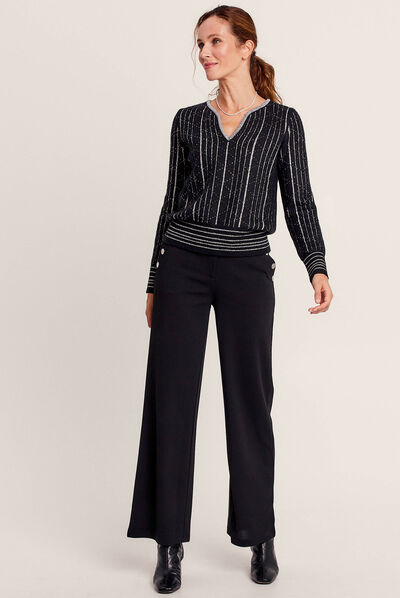 Pantalon large fluide à pont noir femme