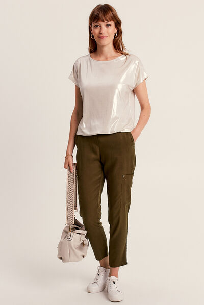 Pantalon large fluide 7/8ème vert olive femme