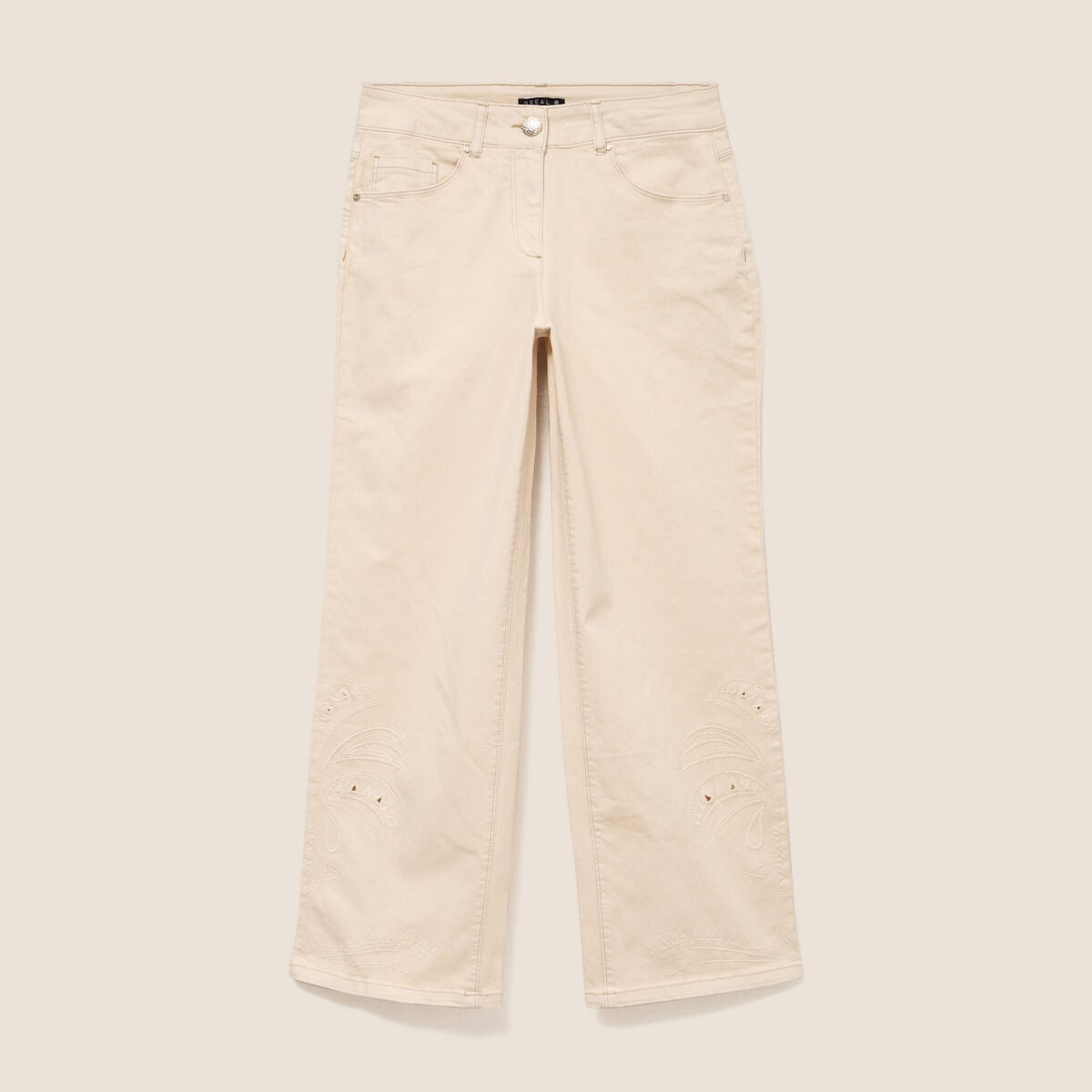 Pantalon 7/8&egrave;me coupe large ivoire femme