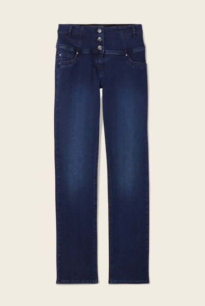 Jean droit effet gainant denim brut femme